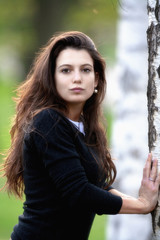 woman in birch forest