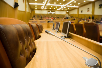 Conference halls with magnificent leather armchairs and tables