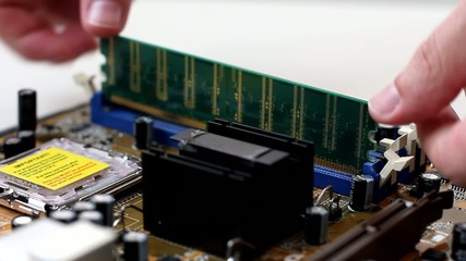 Memory ram installing on a motherboard