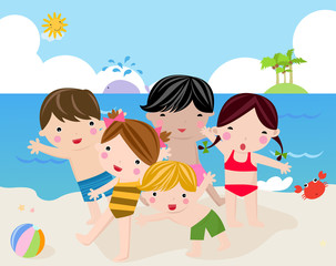 Children on the sunny beach