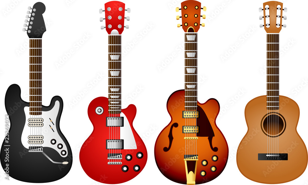 Vector guitar set. To see the other vector guitar illustrations , please check Guitars collection. - obrazy, fototapety, plakaty 