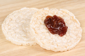 Two rice cakes with jam