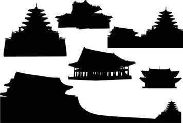 Wall Mural - set of pagoda silhouettes