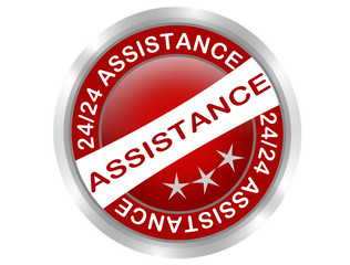 Sticker - bouton rond assistance 24-24 sur fond rouge