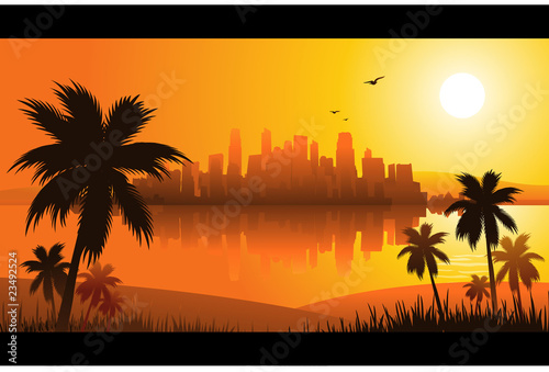 Plakat na papierze fotorealistycznym Tło miami lato