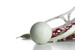 White Lacrosse Head with Red Meshing and Grey Ball