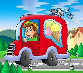 Poster - Ice cream man driving red car