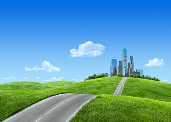 Wall Mural - Very detailed 7000px city on horizon