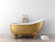 Classic Bathroom With Old Bathtub And White Wall