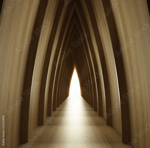 Tapeta ścienna na wymiar shined wood corridor view