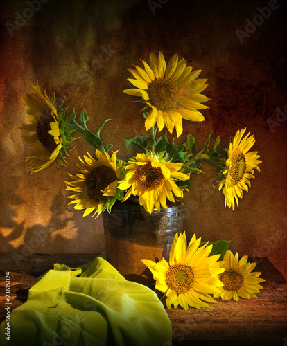 Naklejka - mata magnetyczna na lodówkę still life with sunflowers