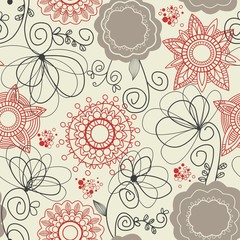 Poster - Floral seamless background in retro colors