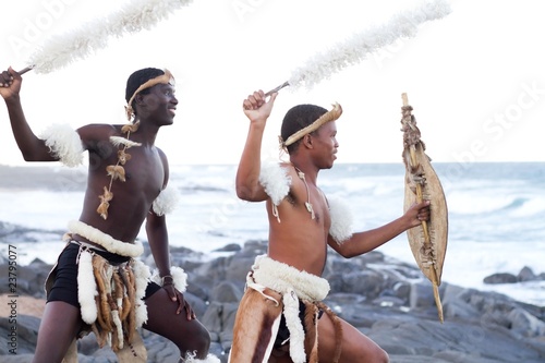 Plakat african traditional men on beach