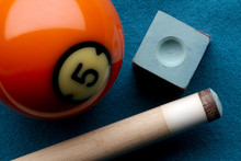 Pool Ball, Cue Stick And Chalk