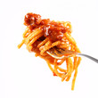 © teine - Spaghetti with sauce bolognese hanging on a fork