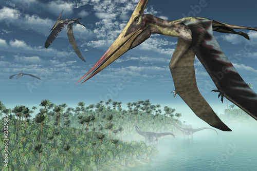 Nowoczesny obraz na płótnie Prehistoric Morning - Flying Overhead-3D render
