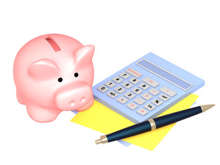 Wall Mural - Piggy bank and calculator