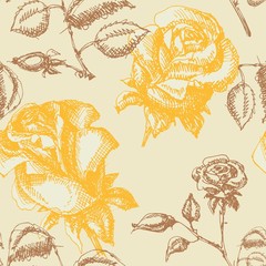 Poster - Retro seamless background with roses