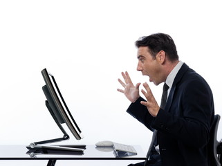 Man relationship with computer shutdown concept