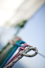 Wall Mural - Winch with rope on sailing boat in the sea