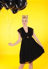 Wall Mural - Lovely lady with black balloons