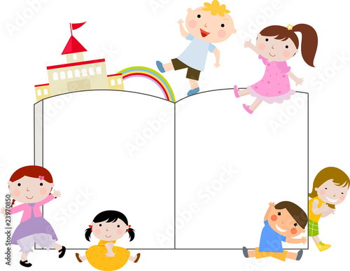 kids and book,frame Stock Vector | Adobe Stock