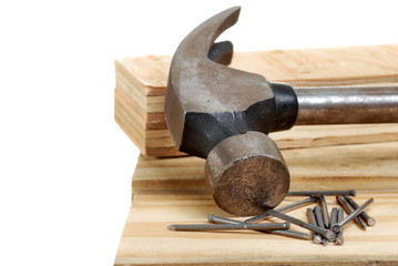 hammer with lumber and nails