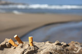 Fototapeta Dmuchawce - three cigarette butts on beach