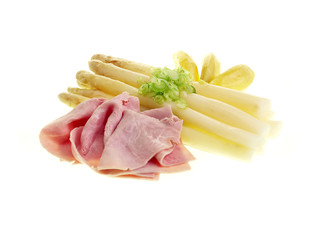 Sticker - cooked ham with asparagus and potatoes