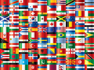 International glossy flags. 130 countries.