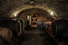Wine Barrels In Traditional Wine Cellar