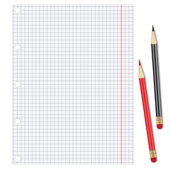 Sheet of white paper with pencils
