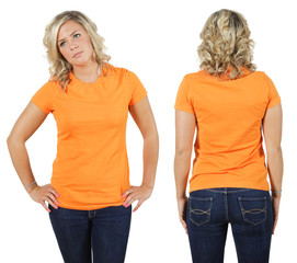 Wall Mural - Female with blank orange shirt