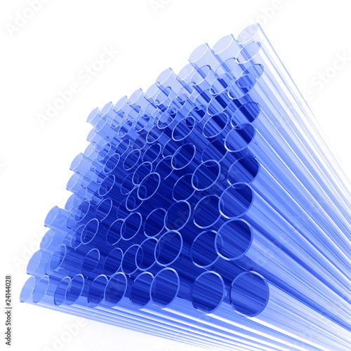 abstract tubes from dark blue glass on a white