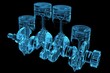 Cylinder crank 3D xray blue transparent