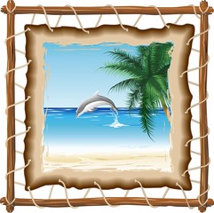 Spiaggia Tropicale su Telaio-Tropical Beach Frame-Vector