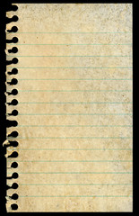 Wall Mural - Old stained blank torn notepaper page isolated on black.