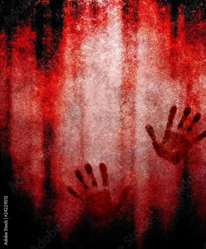 Plakat na papierze fotorealistycznym Krwawy odcisk dłoni na ścianie