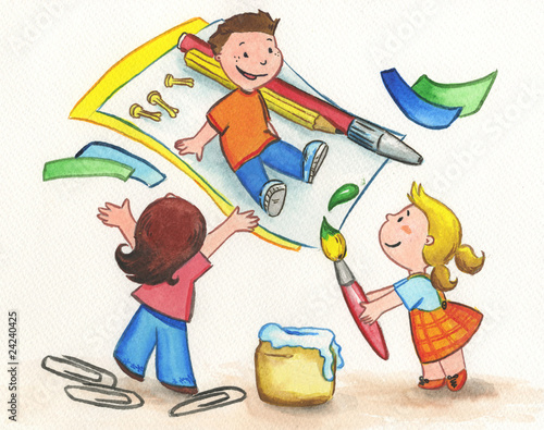 Bambini Che Giocano Con Carta Colori E Colla Buy This Stock Illustration And Explore Similar Illustrations At Adobe Stock Adobe Stock
