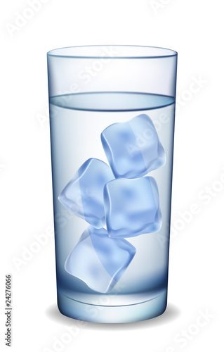 Glass Of Water With Ice Vector, Glass Ice Cubes Vector