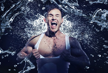 Stunning Muscular Man Having Shower