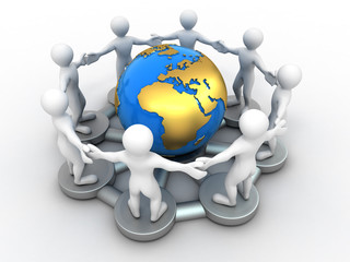 Fototapete - Group of people around of earth