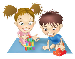 Sticker - two children playing