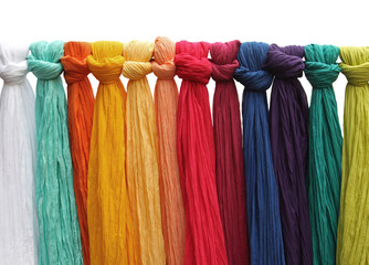 Hanging colorful silk fabrics