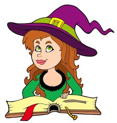 Sticker - Cute girl witch reading book