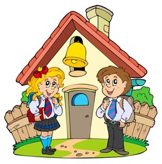 Poster - Small school with kids in uniforms