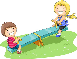 Children On Seesaw In The Park