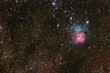Trifid Nebulae complex among Milky Way stars in Sagittarius.
