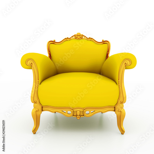 Fotografie, Obraz Classic glossy yellow armchair with golden details