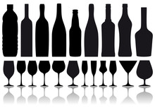 Wine Bottles And Glasses, Vector